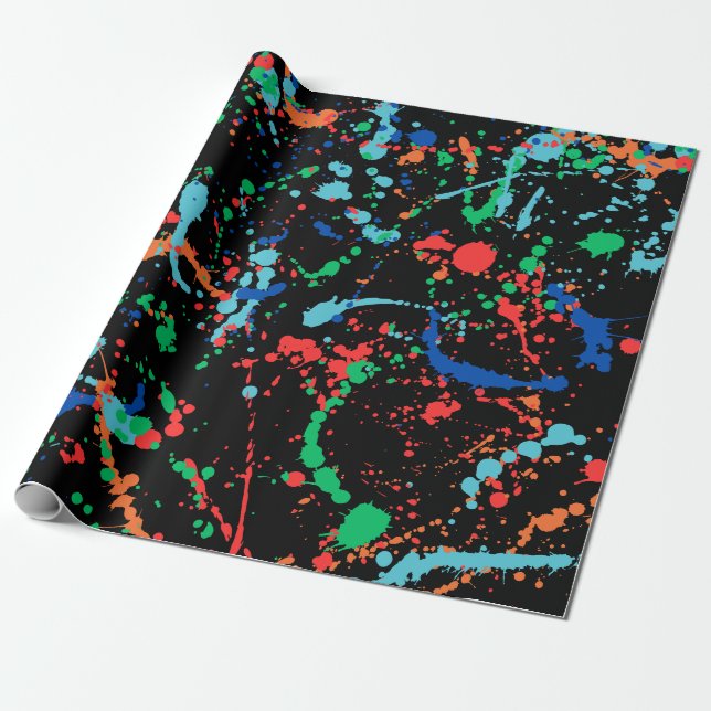 Cooles Party Paint Splashes Geschenkpapier (Ungerollt)