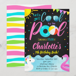 Cooles Party Schwimmbad Geburtstag Einladung