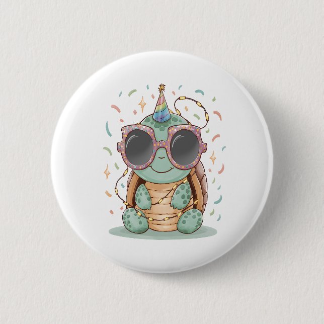 Cooles Party Turtle Button (Vorderseite)