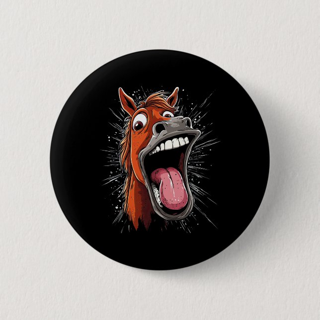 Cooles Pferd mit Zungenpferden auf Pferdebasis Button (Vorderseite)