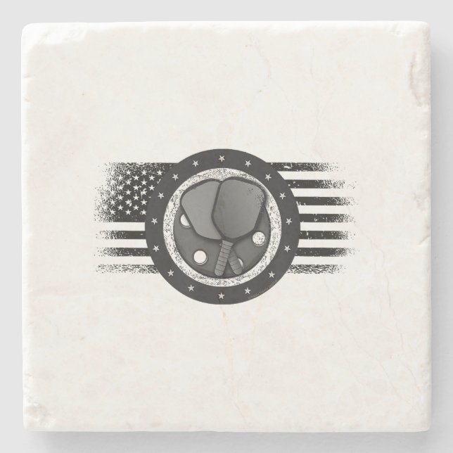 Cooles Pickleball Sport USA Grunge Flag - Pickleba Steinuntersetzer (Vorderseite)