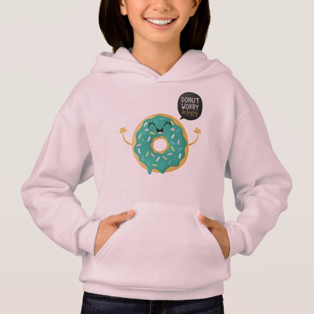 Cooles Pink Girls Hoodie Food Donut Worry Zitat (Vorderseite)
