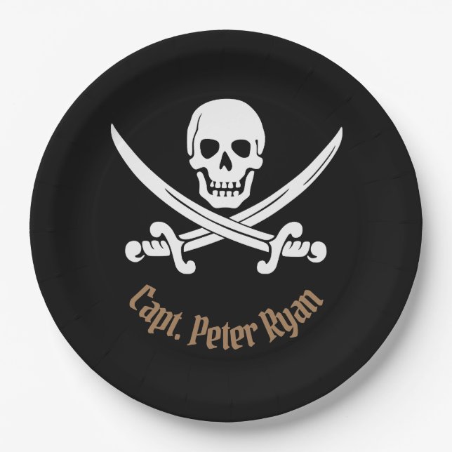 Cooles Piratenzeichen personalisieren Pappteller (Vorderseite)