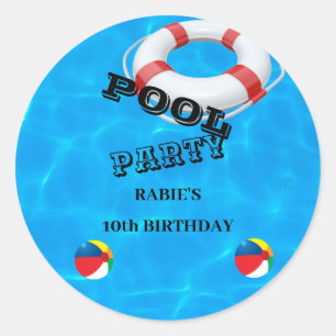 Cooles Pool-Party   Einladung zum Geburtstag Runder Aufkleber