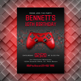 Cooles Red Video Game Geburtstag Einladung