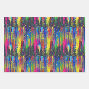 Cooles Regenbogen-Party Paint-Tropfen Wiederholung Geschenkpapier Set