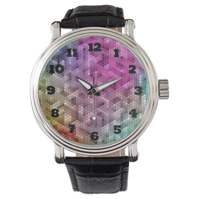 Cooles Regenbogenfarbmosaik Armbanduhr (Vorderseite)