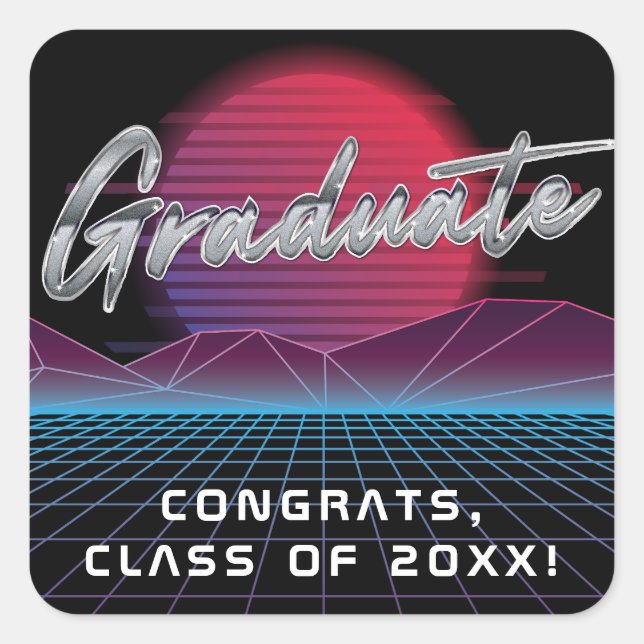 Cooles Retro 80er Synthwave New Wave Grad Party Quadratischer Aufkleber (Vorderseite)