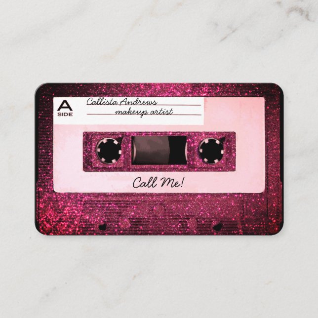 Cooles Retro 80's Pink Glitzer Kassettenband Mixta Visitenkarte (Vorderseite)