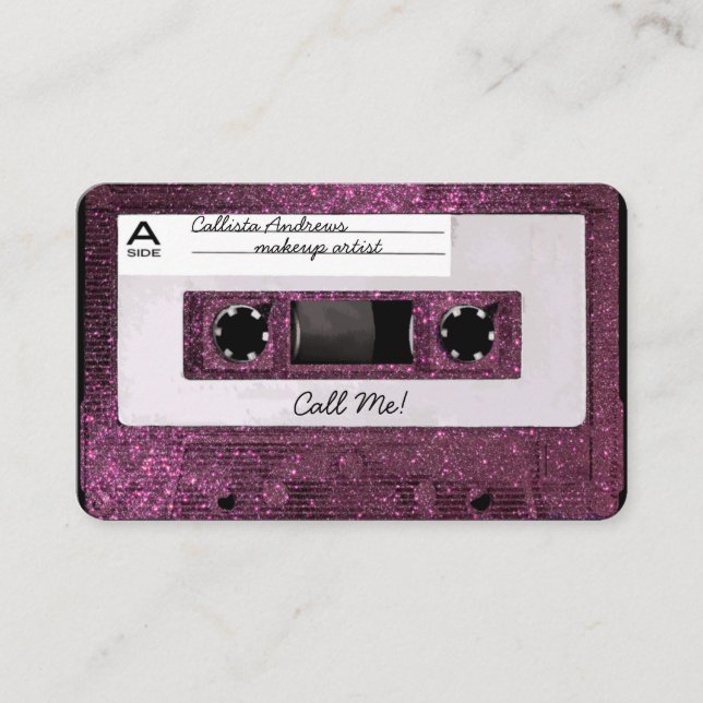 Cooles Retro 80's Pink Glitzer Kassettenband Mixta Visitenkarte (Vorderseite)
