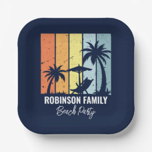 Cooles Retro Beach Party Custom Navy Blue Pappteller