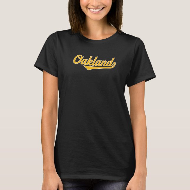 Cooles Retro Oakland 1970er Wordmark Script T-Shirt (Vorderseite)