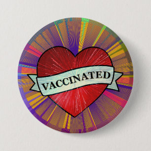 Cooles Retro-Regenbogenherz mit Bannerimpfung Button