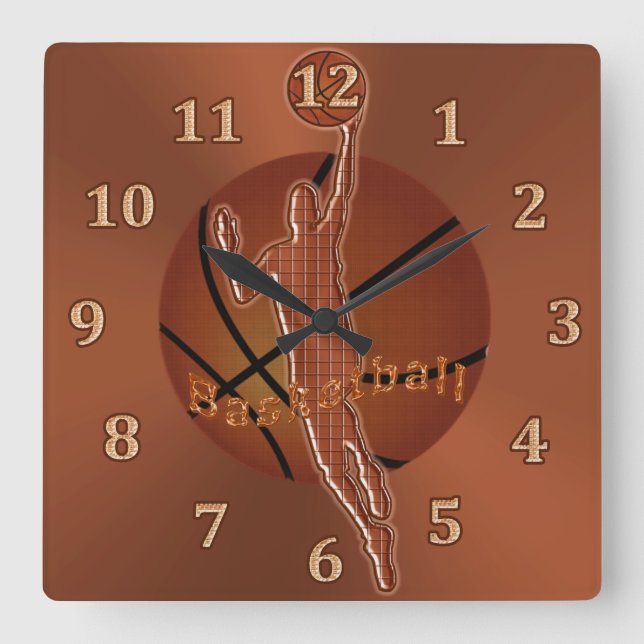 Cooles Retro trifft Techno Basketball-Uhren für Quadratische Wanduhr (Vorderseite)