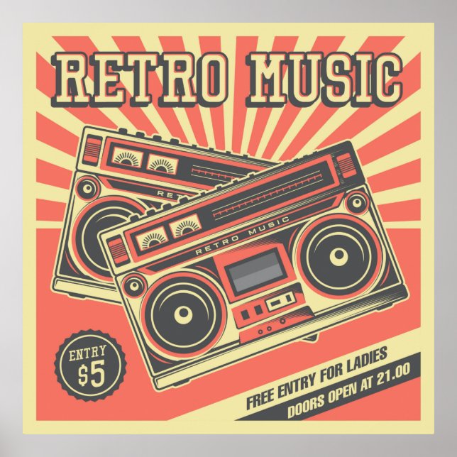 cooles Retro-Vintages Musikgeschäft Poster (Vorne)