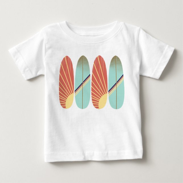Cooles Retrorot und blaues Surfbrett Baby T-shirt (Vorderseite)