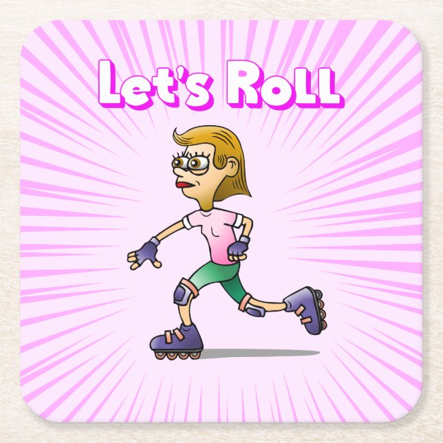 Cooles Roller-Skating-Mädchen Rechteckiger Pappuntersetzer (Vorderseite)