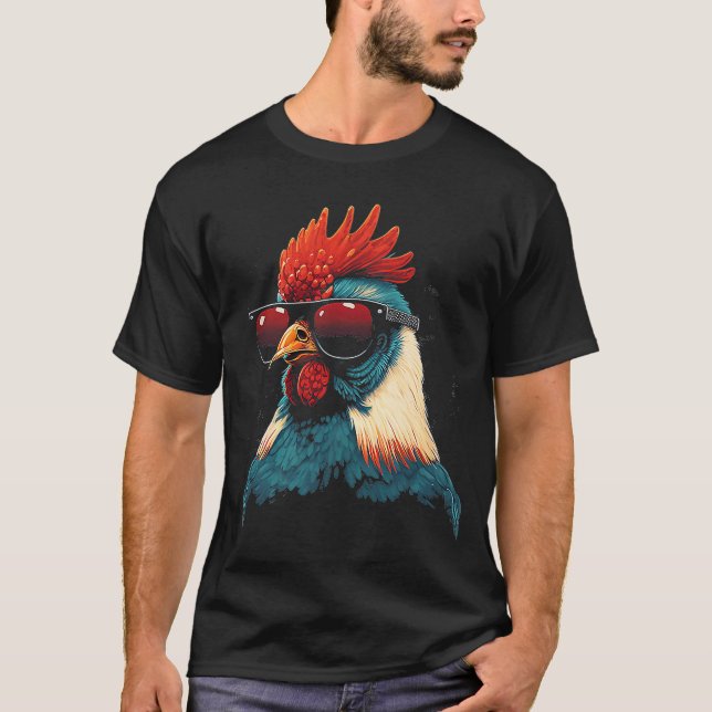 Cooles Rooster-Tragen einer Sonnenbrille Retro Vin T-Shirt (Vorderseite)