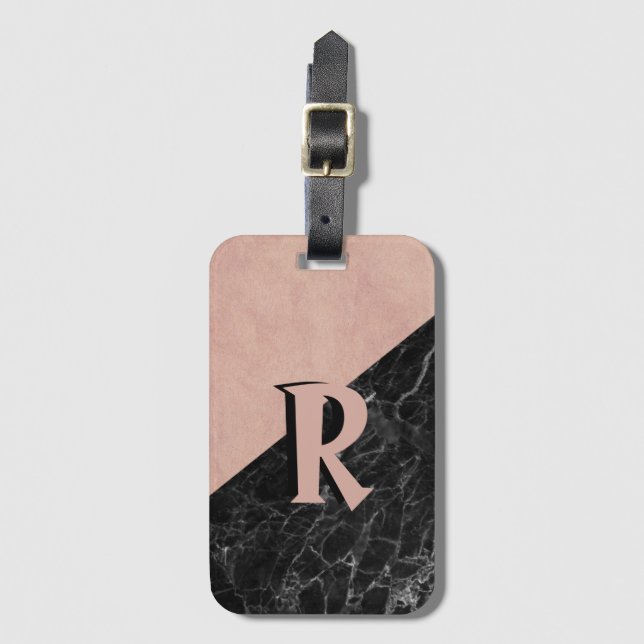 Cooles, rosa Schwarz-Marmor Monogram kundenspezifi Gepäckanhänger (Vorderseite Vertikal)
