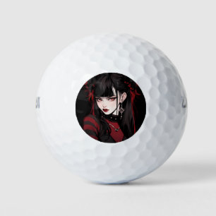 Cooles Rot-Schwarz-Goth-Ästhetik-Anime-Girl Golfball