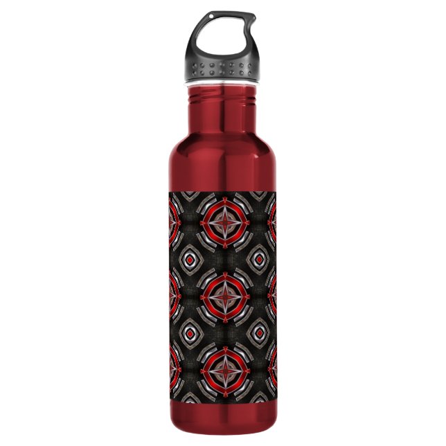 Cooles rotes und schwarzes geometrisches Muster Edelstahlflasche (Vorderseite)