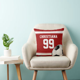Cooles Rotes und Weiß Stripes Jersey-Fußball-Bal Kissen