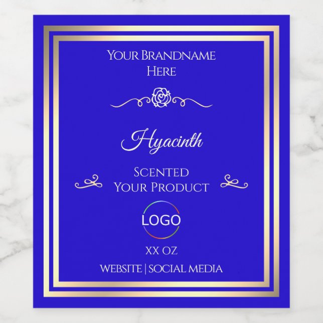 Cooles Royal Blue Product Label Gold Frame mit Log Weinetikett (Einzelnes Label)