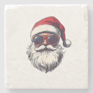 Cooles Santa Claus Gesicht Retro Sonnenbrille Weih Steinuntersetzer