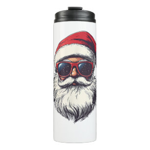 Cooles Santa Claus Gesicht Retro Sonnenbrille Weih Thermosbecher