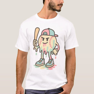 Cooles Schmelzen Baseball Maskottchen mit Bat Funn T-Shirt
