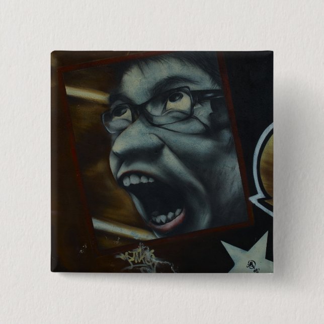 Cooles Schreigraffiti-Gesicht Button (Vorderseite)