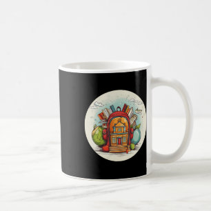 Cooles SchulOutfit mit Tasche und Büchervorrat Kaffeetasse