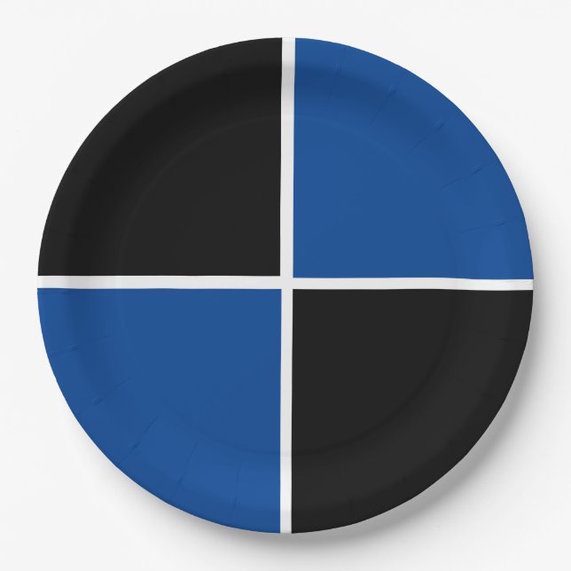 Cooles Schwarz-Blau-Quadratzmuster Pappteller (Vorderseite)