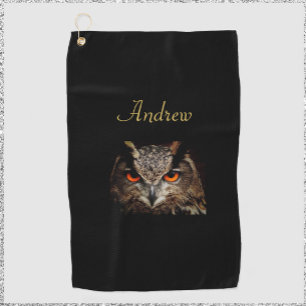 Cooles Schwarz und Gold Fierce Owl Golfhandtuch