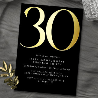 Cooles Schwarz und Gold | Frauen oder Männer 30. G Folieneinladung