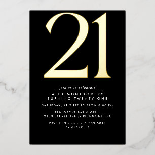 Cooles Schwarz und Gold Männer oder Frauen 21. G Folieneinladung