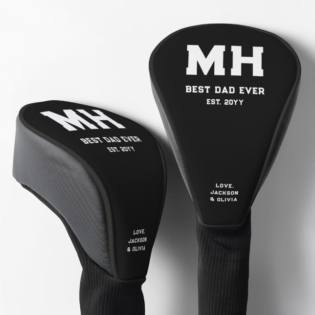 Cooles Schwarz-Weiß-Modernes Monogramm Bester Vate Golf Headcover (Cool Black and White Modern Monogram Best Dad Ever Golf Head Cover)