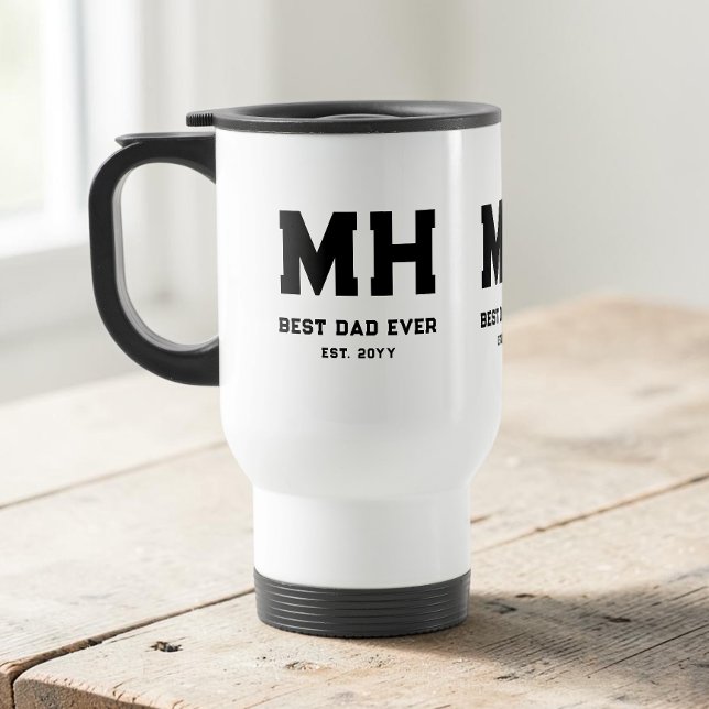 Cooles Schwarz-Weiß-Modernes Monogramm Bester Vate Reisebecher (Cool Black and White Modern Monogram Best Dad Ever Travel Mug)