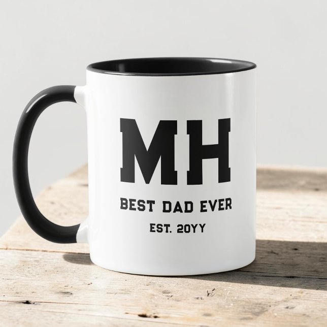 Cooles Schwarz-Weiß-Modernes Monogramm Bester Vate Tasse (Cool Black and White Modern Monogram Best Dad Ever Mug)