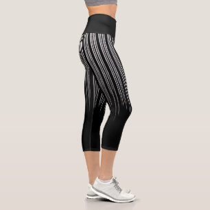 Cooles Schwarz-Weiß-Streifenmuster Capri Leggings