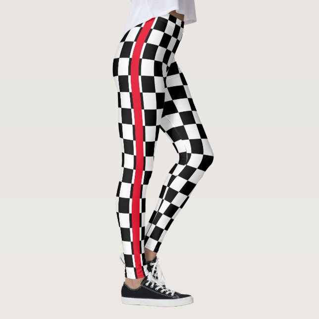 Cooles Schwarz-weißes Markierungsfeld Red Strip Leggings (Rechts)
