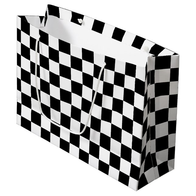 Cooles schwarz-weißes Markierungsmuster Große Geschenktüte (Vorderseite Schrägansicht)