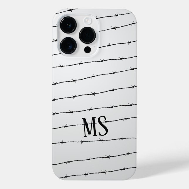 Cooles schwarz-weißes Stacheldraht Monogram iPhone 14 Pro Max Hülle (Rückseite)