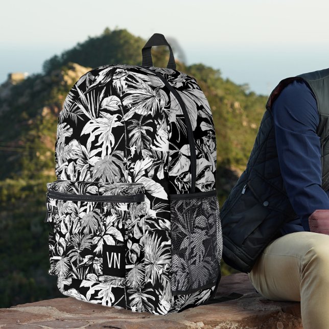 Cooles Schwarz-weißes tropisches Leaf Bedruckter Rucksack (customized cool black and white tropical leaf printed backpacks, travel bags, back to school)