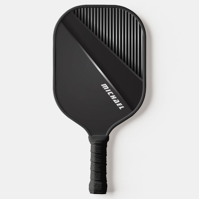 Cooles schwarzes abstraktes Monogramm Name Pickleball Schläger (Rückseite)