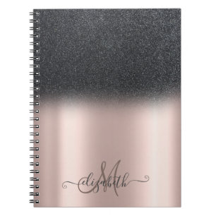 Cooles schwarzes Glitter-Ombre-Monogramm Roségold Notizblock