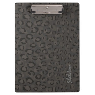 Cooles schwarzes graues Cheetahdruckmonogramm Klemmbrett