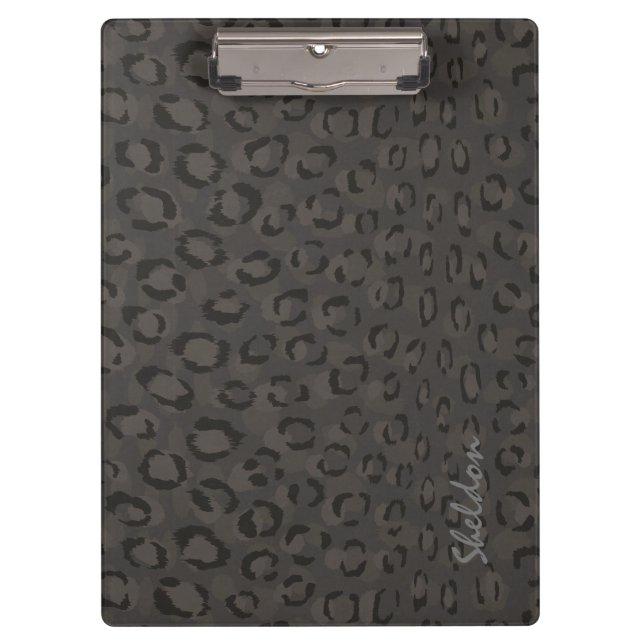 Cooles schwarzes graues Cheetahdruckmonogramm Klemmbrett (Vorderseite)