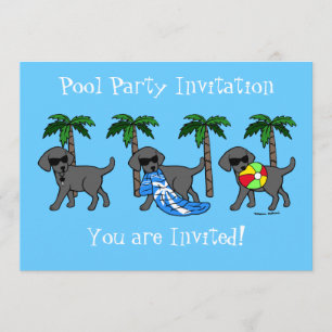Cooles schwarzes Labradors Pool-Party Einladung