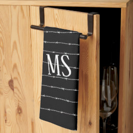 Cooles Schwarzweiß-Stacheldraht Monogram Geschirrtuch